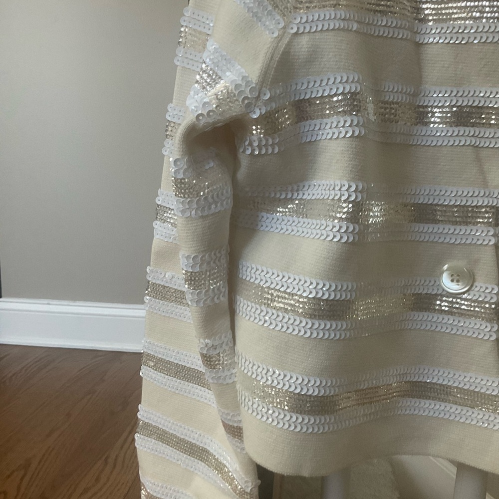 Stunning J.Crew Collection Sequin Stripe Cropped Cardigan in Ivory - Picture 7 of 7